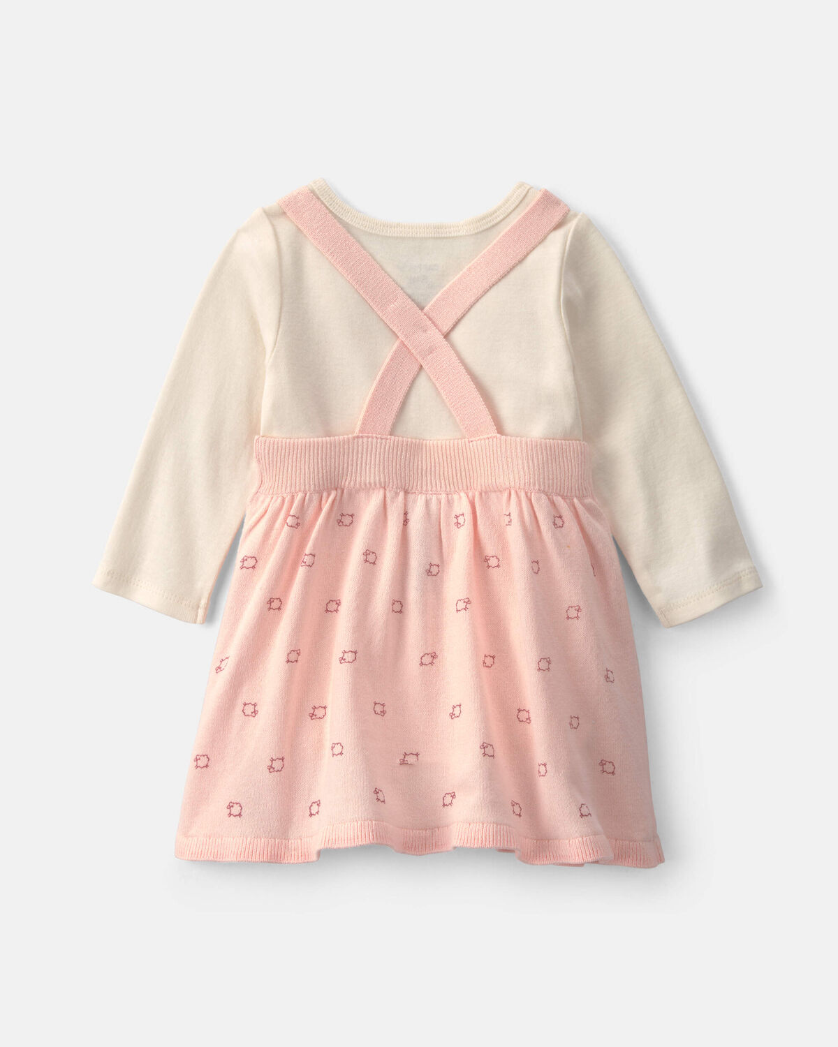 Baby Girl 2-Piece Sheep Long-Sleeve Dress Set - Pink/Cream - Image 3