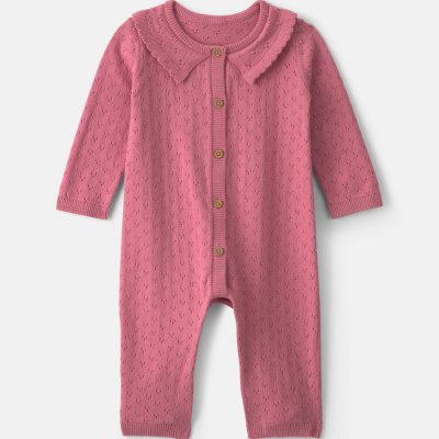 Baby Girl Pointelle Long-Sleeve Jumpsuit - Pink