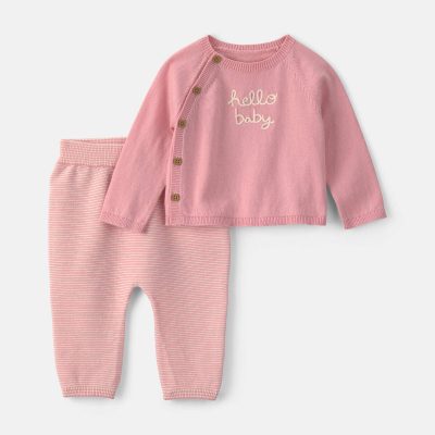 Baby Girl 2-Piece 'Hello Baby' Long-Sleeve Top & Pant Set - Pink