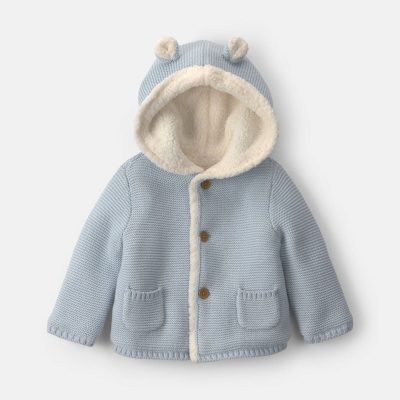 Baby Boy Bear Sweater Knit Hooded Jacket - Blue