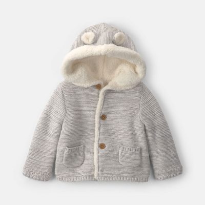 Baby Bear Sweater Knit Hooded Jacket - Grey