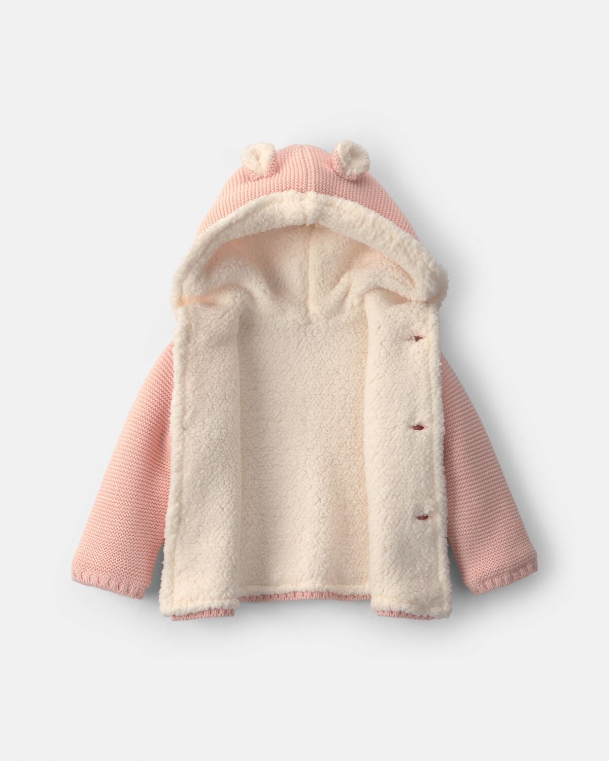 Baby Girl Bear Sweater Knit Hooded Jacket - Pink - Image 2