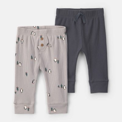 Baby Boy 2-Pack Penguin Pull-On Pants - Grey