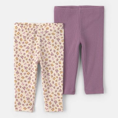 Baby Girl 2-Pack Floral Pull-On Pants - Purple