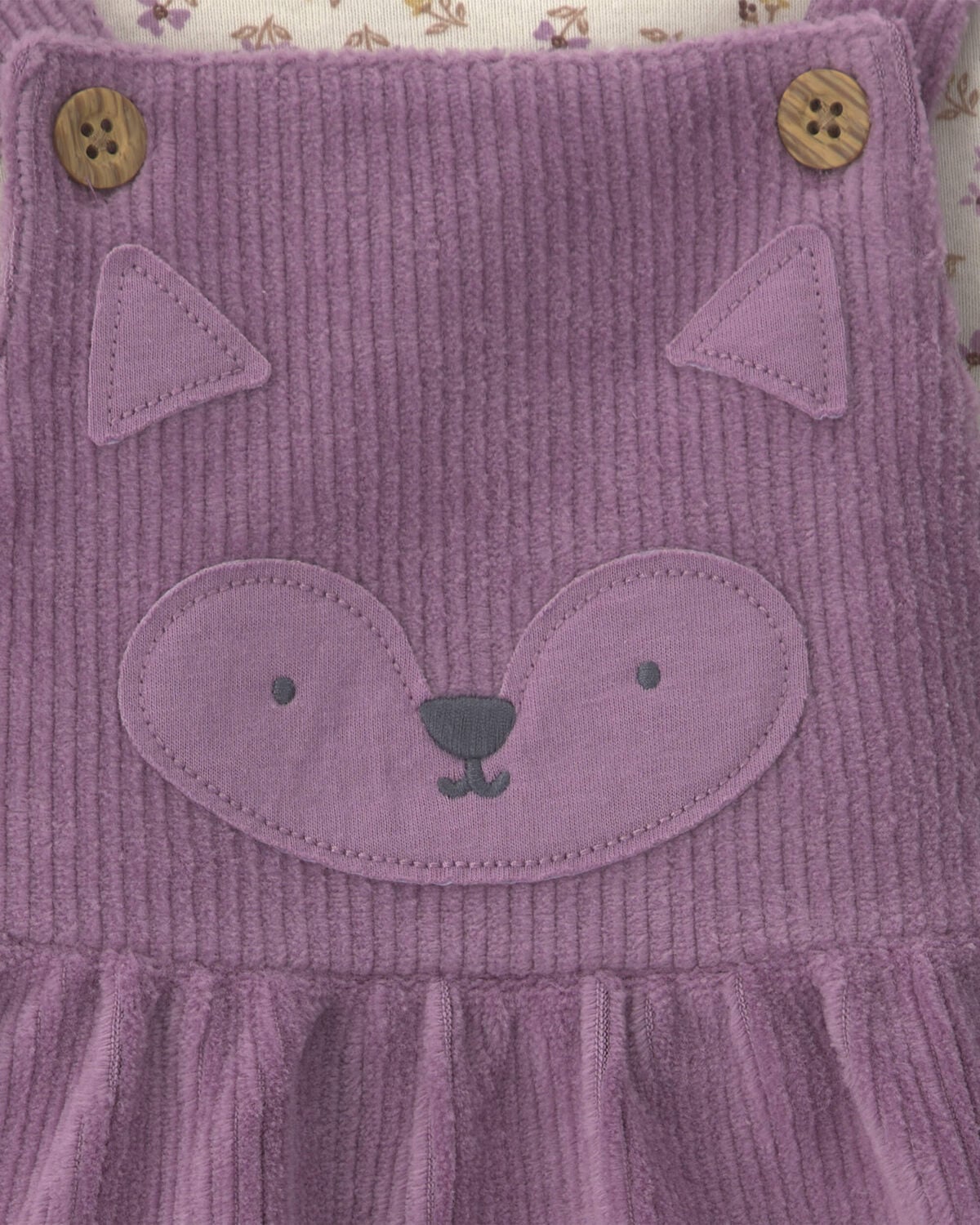 Baby Girl 2-Piece Fox Velvety Long-Sleeve Dress Set - Purple/Cream - Image 4