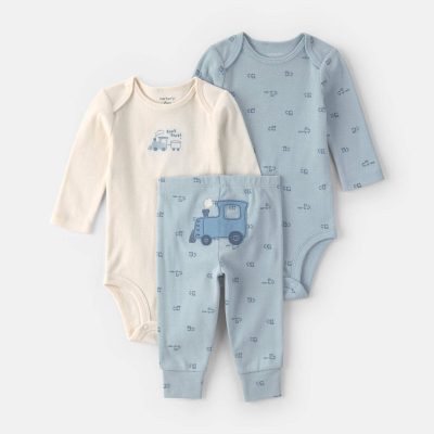 Baby Boy 3-Piece Train Long-Sleeve Bodysuit & Pant Set - Blue/Cream