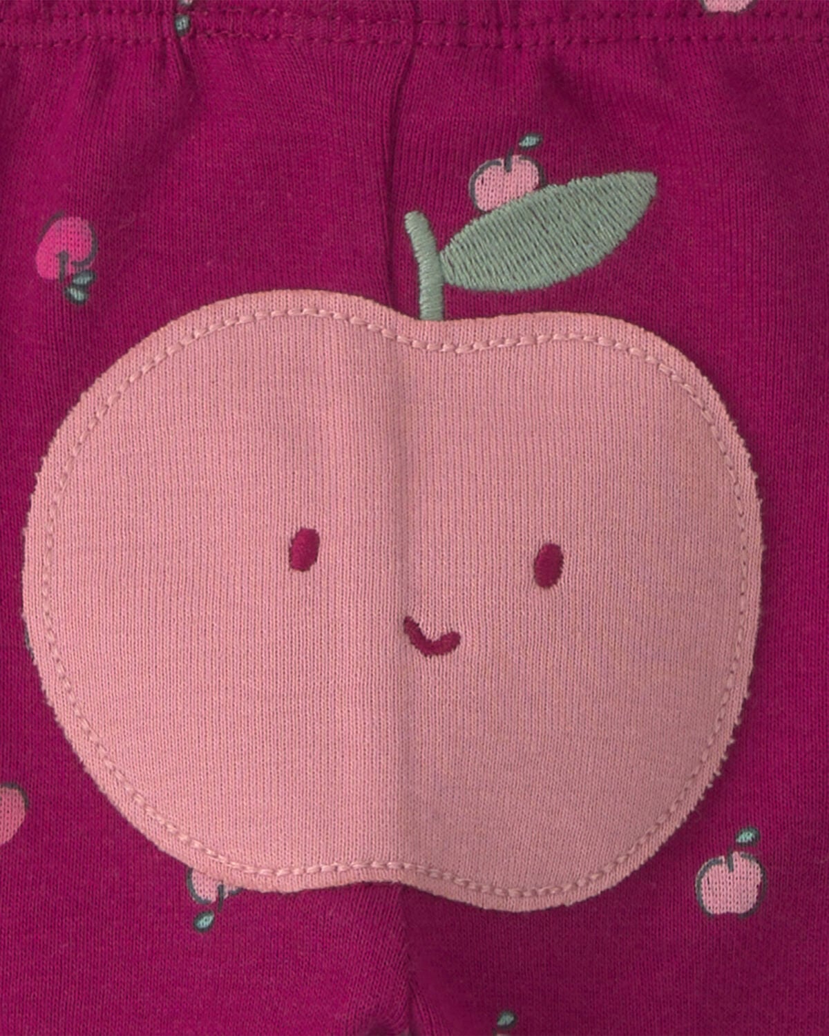 Baby Girl 3-Piece Apple Long-Sleeve Bodysuit & Pant Set - Burgundy/Pink - Image 5