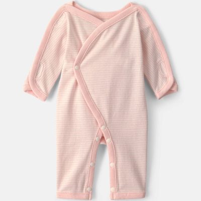 Baby Girl Striped 100% Cotton Sleep & Play Pajama - Pink