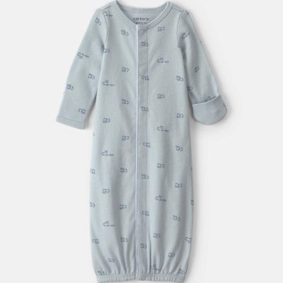 Baby Boy Train Long-Sleeve Sleeper Gown - Blue