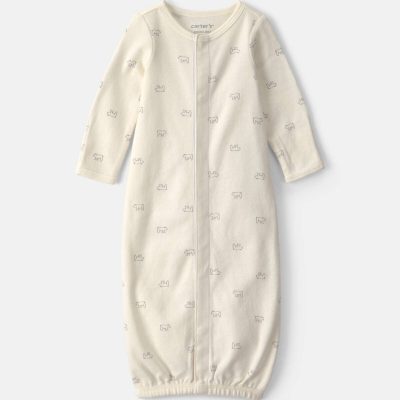 Baby Bear Long-Sleeve Sleeper Gown - Cream