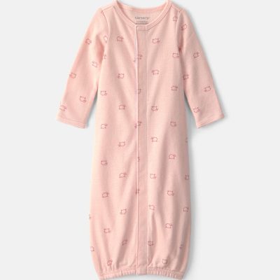 Baby Girl Sheep Long-Sleeve Sleeper Gown - Pink