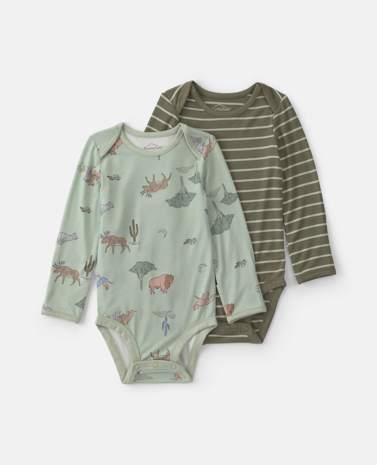 Baby Boy 2-Pack Desert PurelySoft™ Long-Sleeve Multipack Bodysuits - Green - Image 6