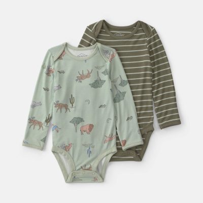 Baby Boy 2-Pack Desert PurelySoft™ Long-Sleeve Multipack Bodysuits - Green