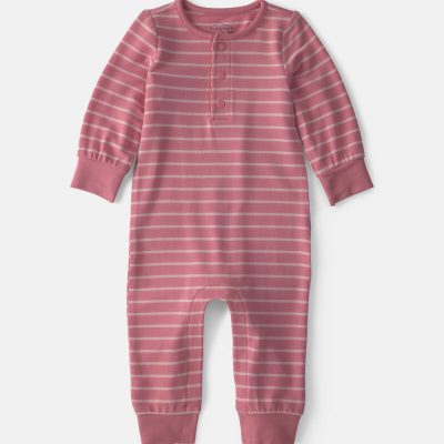 Baby Girl Striped PurelySoft™ Long-Sleeve Jumpsuit - Pink