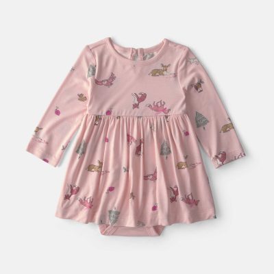 Baby Girl Woodland PurelySoft™ Long-Sleeve Bodysuit Dress - Pink