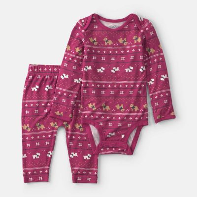 Baby 2-Piece Fair Isle PurelySoft™ Long-Sleeve Bodysuit & Pant Set - Burgundy