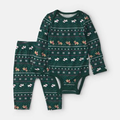 Baby 2-Piece Fair Isle PurelySoft™ Long-Sleeve Bodysuit & Pant Set - Green