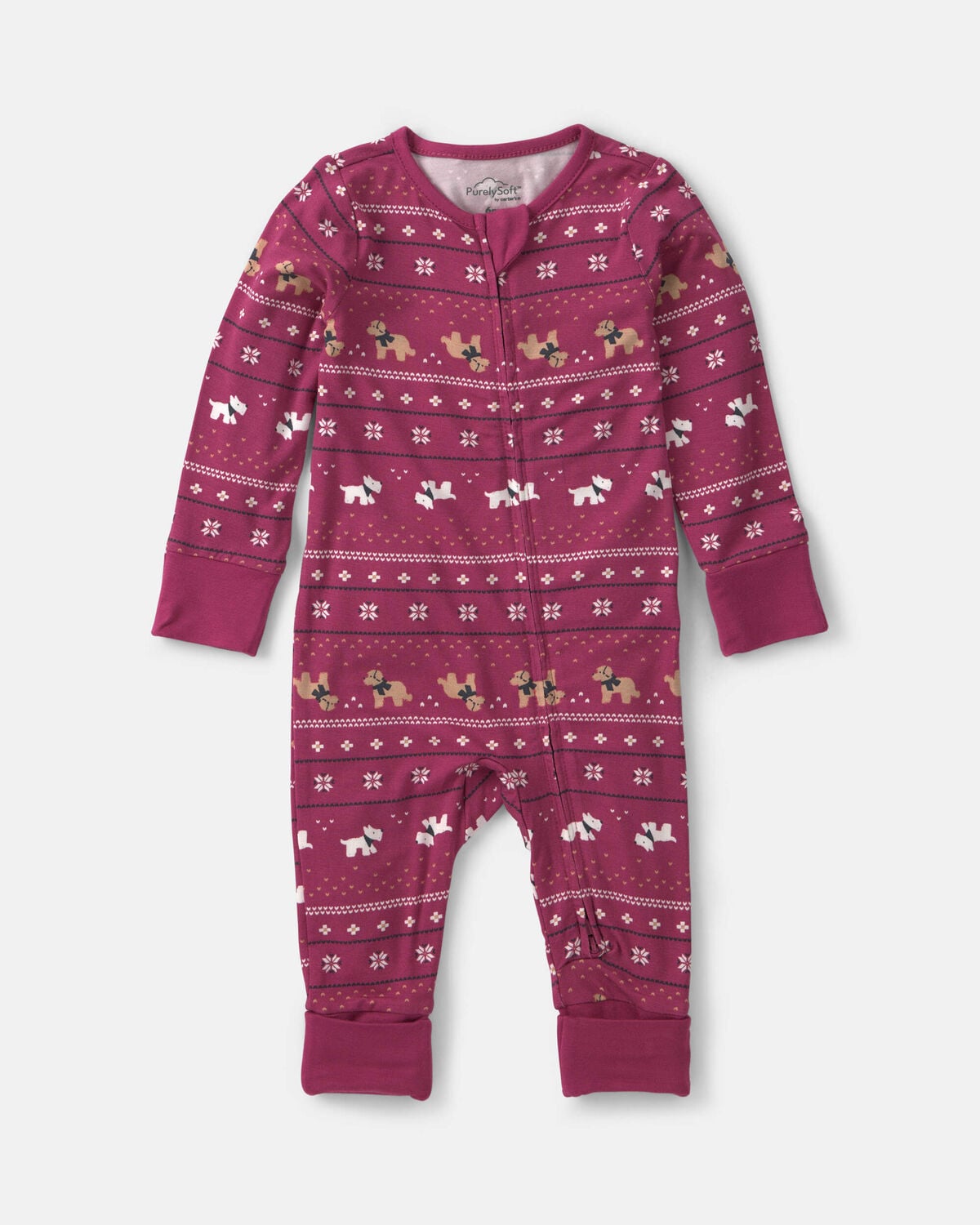 Baby Fair Isle PurelySoft™ 2-Way Zip Sleep & Play Pajamas - Burgundy