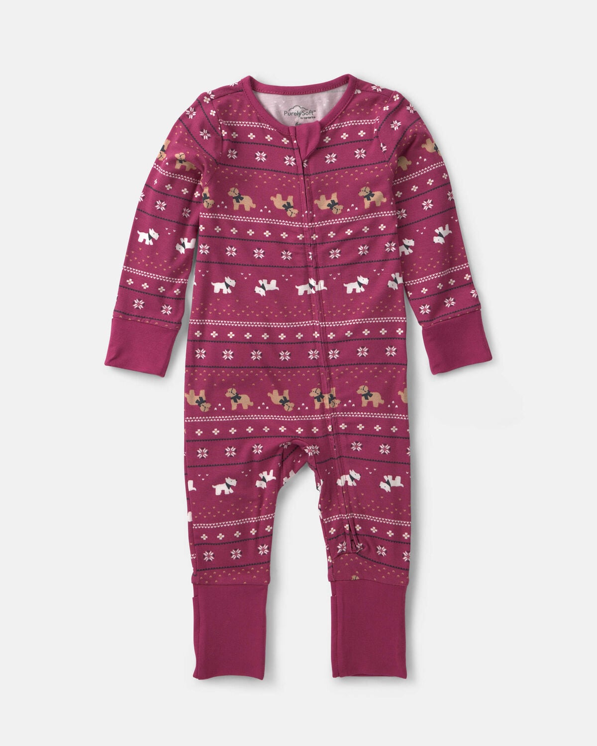 Baby Fair Isle PurelySoft™ 2-Way Zip Sleep & Play Pajamas - Burgundy - Image 2