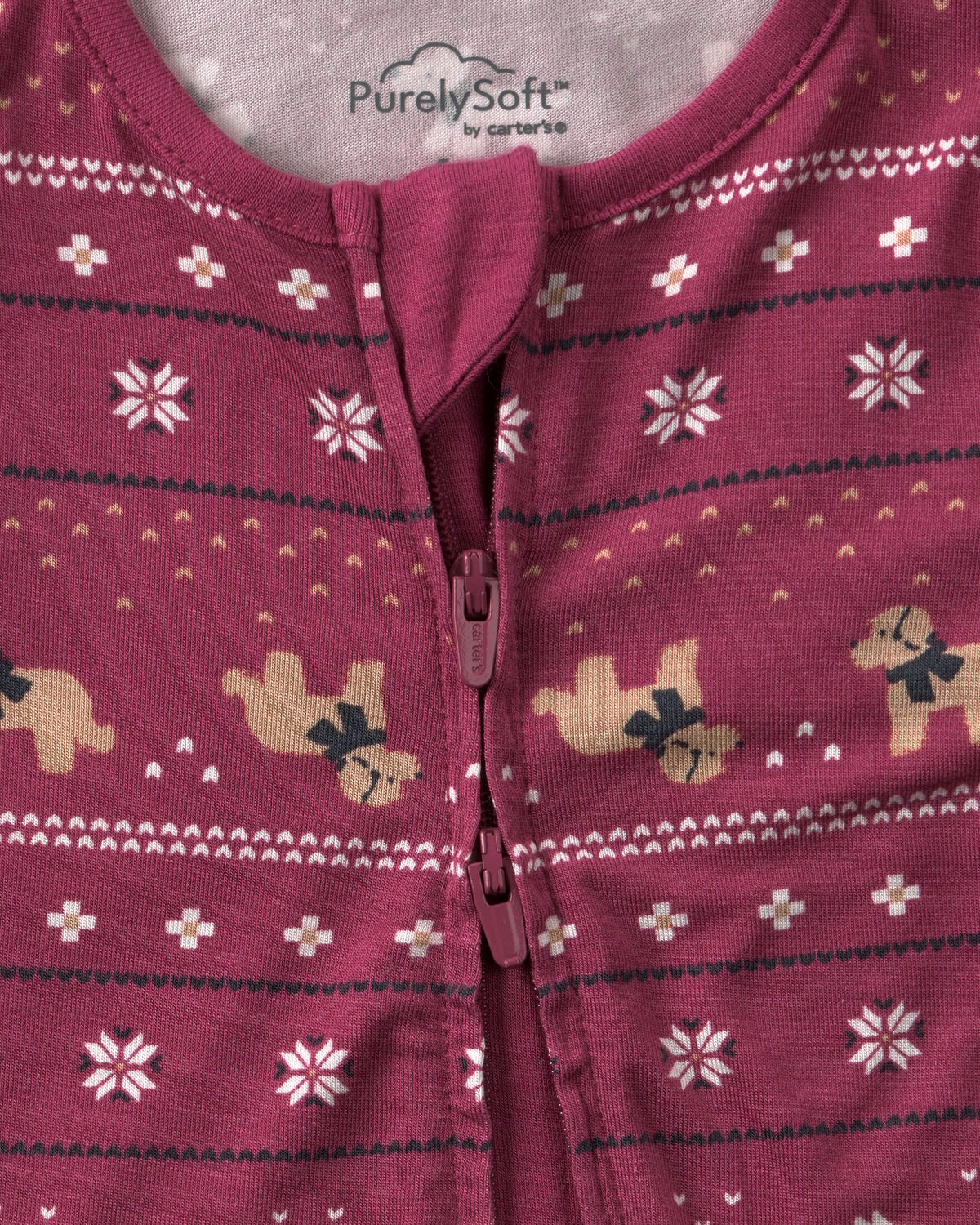 Baby Fair Isle PurelySoft™ 2-Way Zip Sleep & Play Pajamas - Burgundy - Image 5