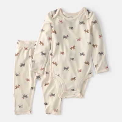 Baby 2-Piece Dog PurelySoft™ Long-Sleeve Bodysuit & Pant Set - Cream