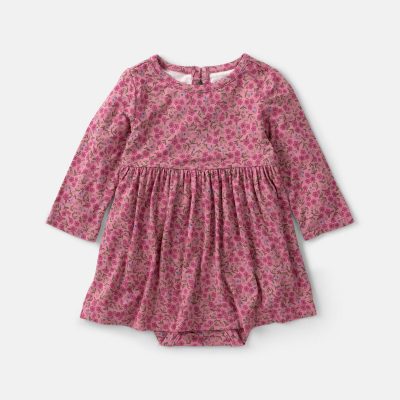 Baby Girl Floral PurelySoft™ Long-Sleeve Bodysuit Dress - Pink