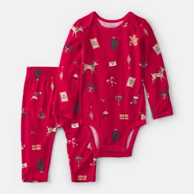 Baby 2-Piece Christmas PurelySoft™ Long-Sleeve Bodysuit & Pant Set - Red