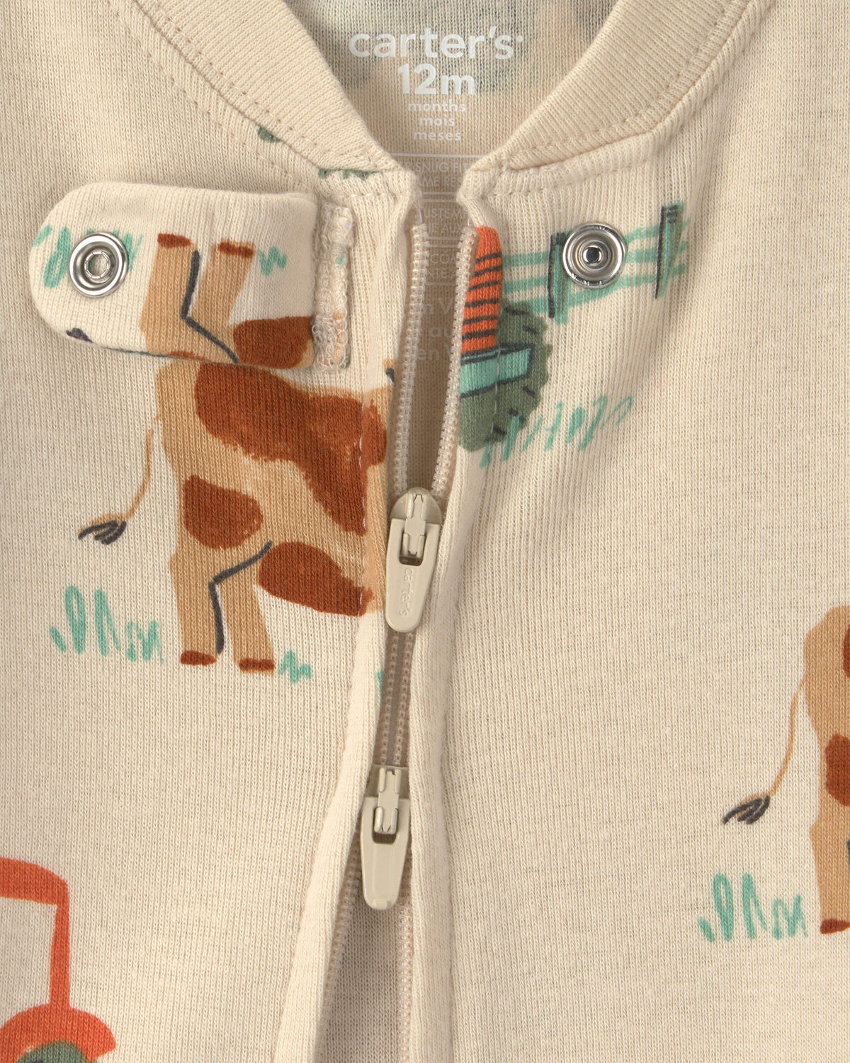 Baby Boy 1-Piece Farm 2-Way Zip 100% Cotton Snug Fit Footed Pajama - Cream - Image 7