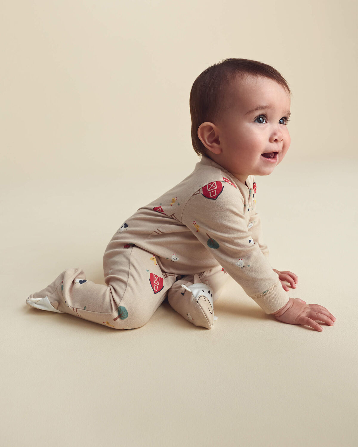 Baby Boy 1-Piece Farm 2-Way Zip 100% Cotton Snug Fit Footed Pajama - Cream - Image 3