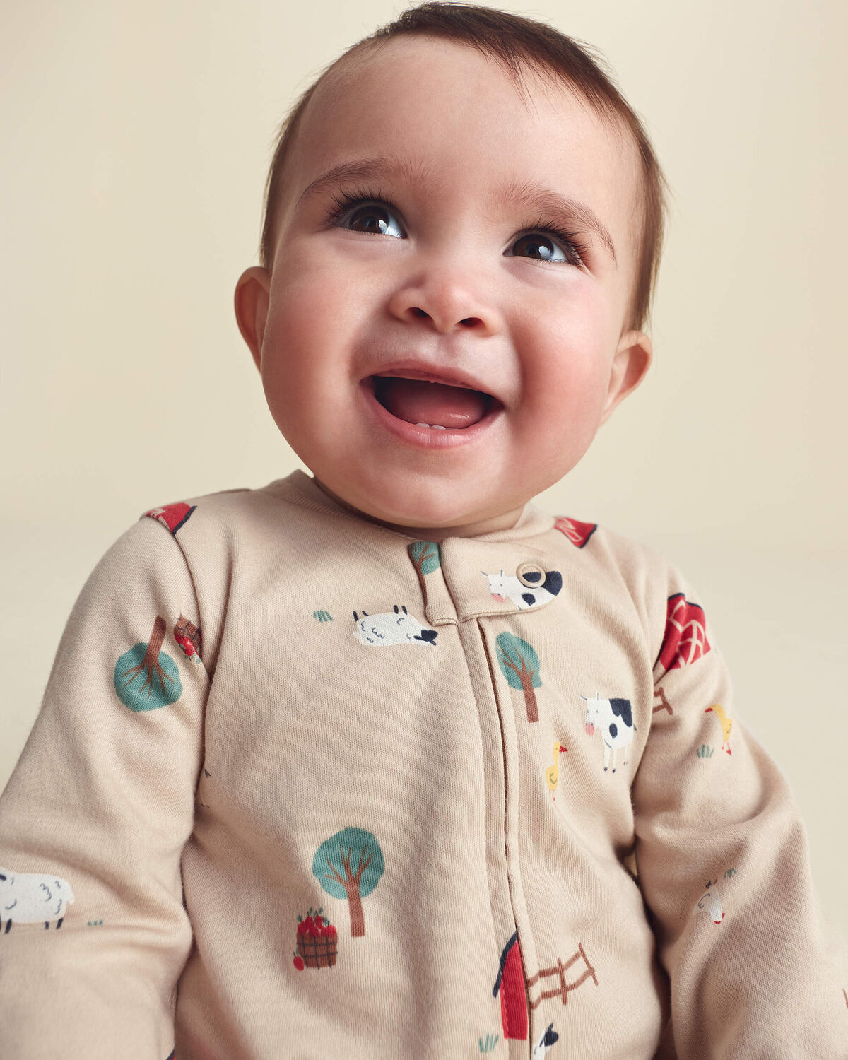Baby Boy 1-Piece Farm 2-Way Zip 100% Cotton Snug Fit Footed Pajama - Cream - Image 4