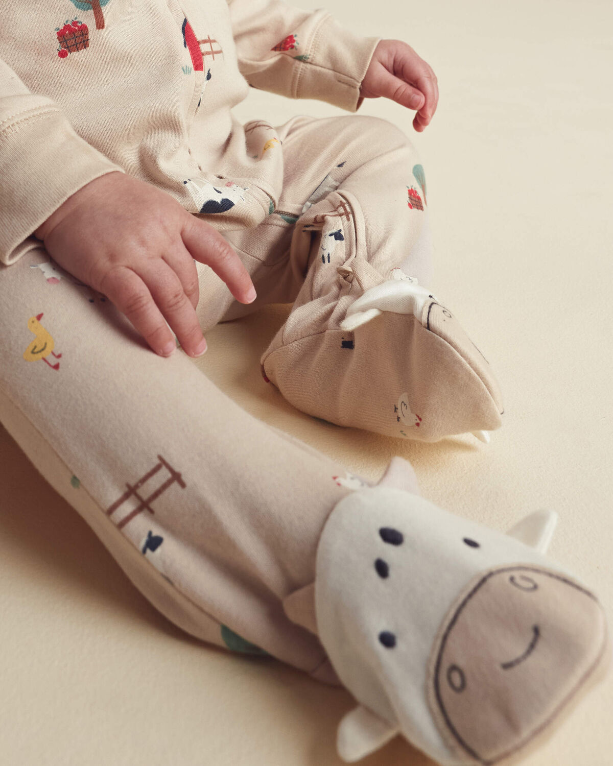 Baby Boy 1-Piece Farm 2-Way Zip 100% Cotton Snug Fit Footed Pajama - Cream - Image 5