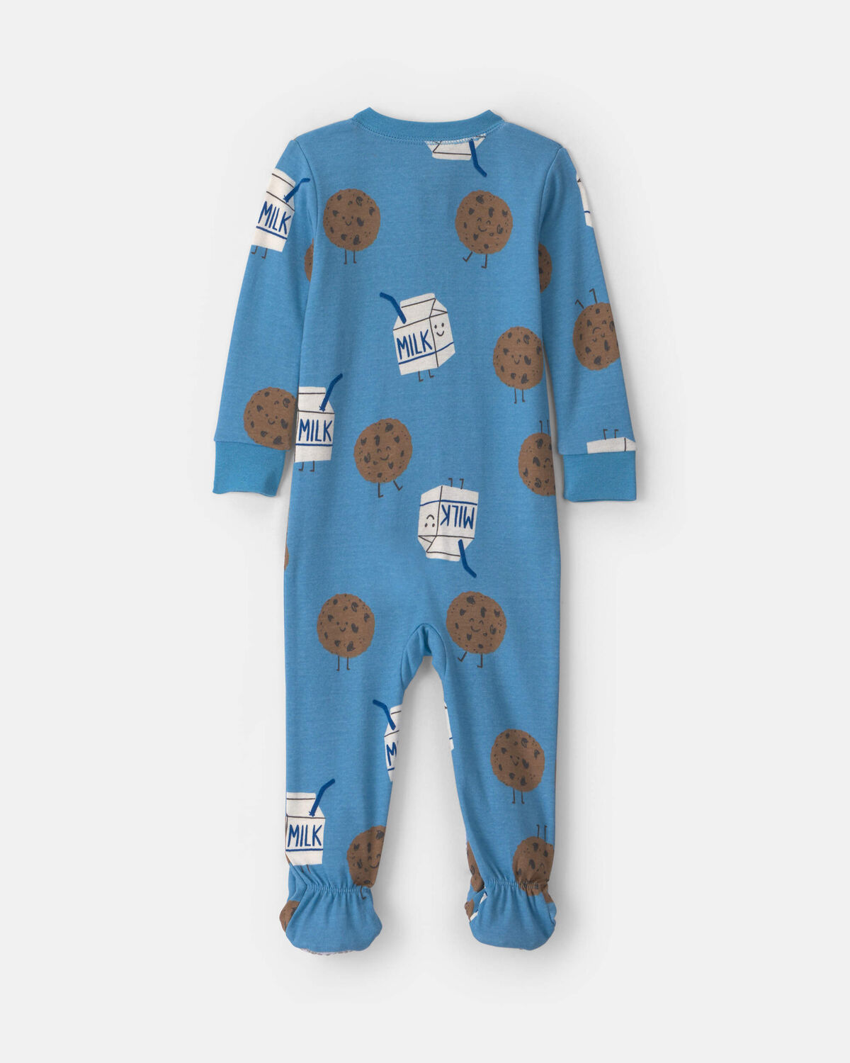 Baby Boy 1-Piece Milk & Cookies 2-Way Zip 100% Cotton Snug Fit Footed Pajama - Blue - Image 2