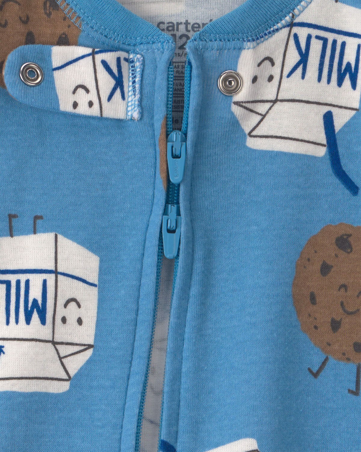 Baby Boy 1-Piece Milk & Cookies 2-Way Zip 100% Cotton Snug Fit Footed Pajama - Blue - Image 4