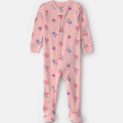 Baby Girl 1-Piece Floral Thermal Snug Fit Footed Pajama - Pink