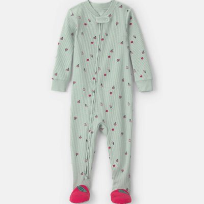 Baby Girl 1-Piece Apple Thermal Waffle Knit Footed Pajama - Green