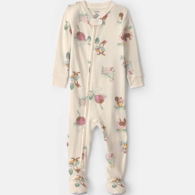 Baby Girl 1-Piece Country Farm 2-Way Zip 100% Cotton Snug Fit Footed Pajama - Cream