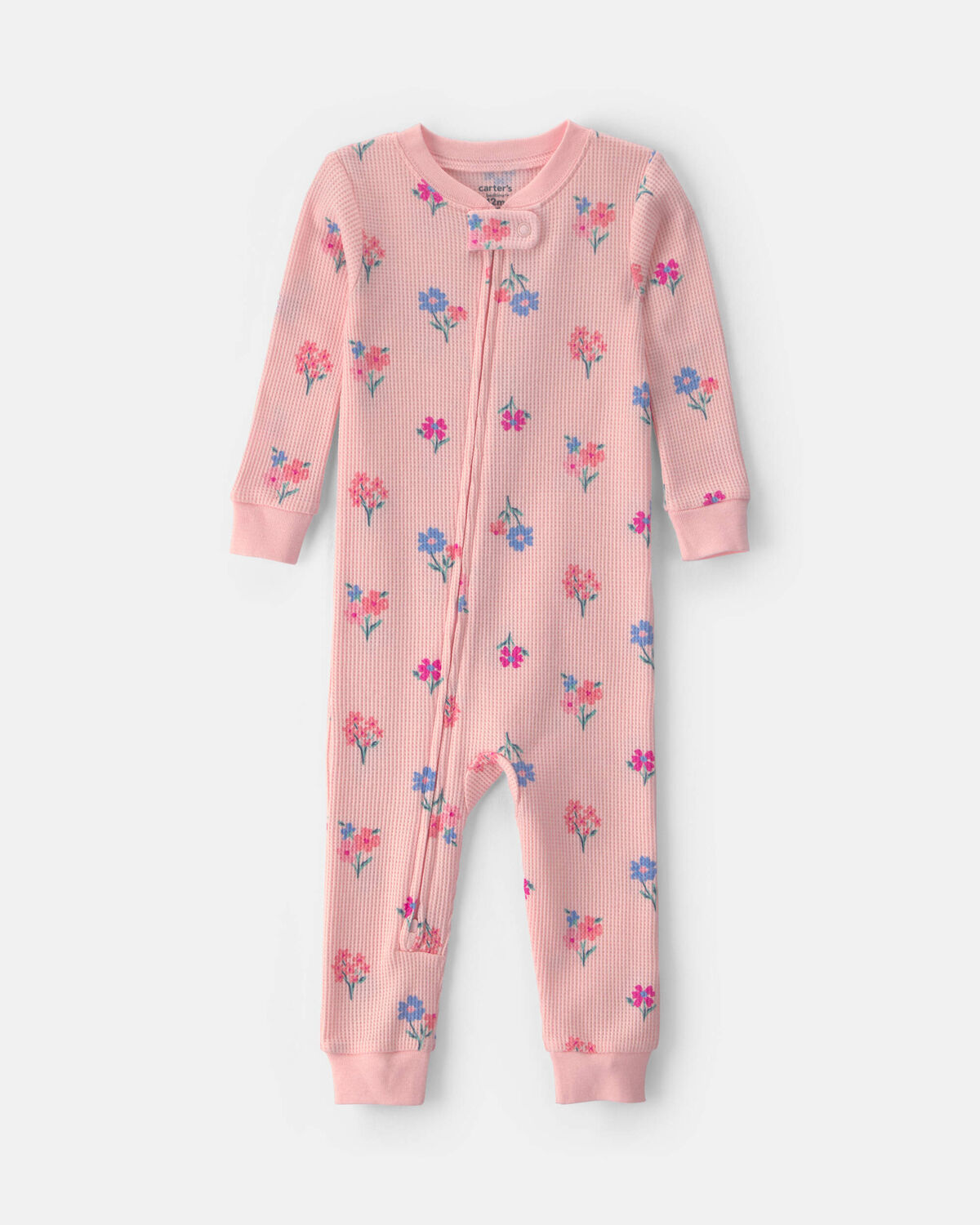 Baby Girl 1-Piece Floral Thermal Waffle Knit Pajama - Pink