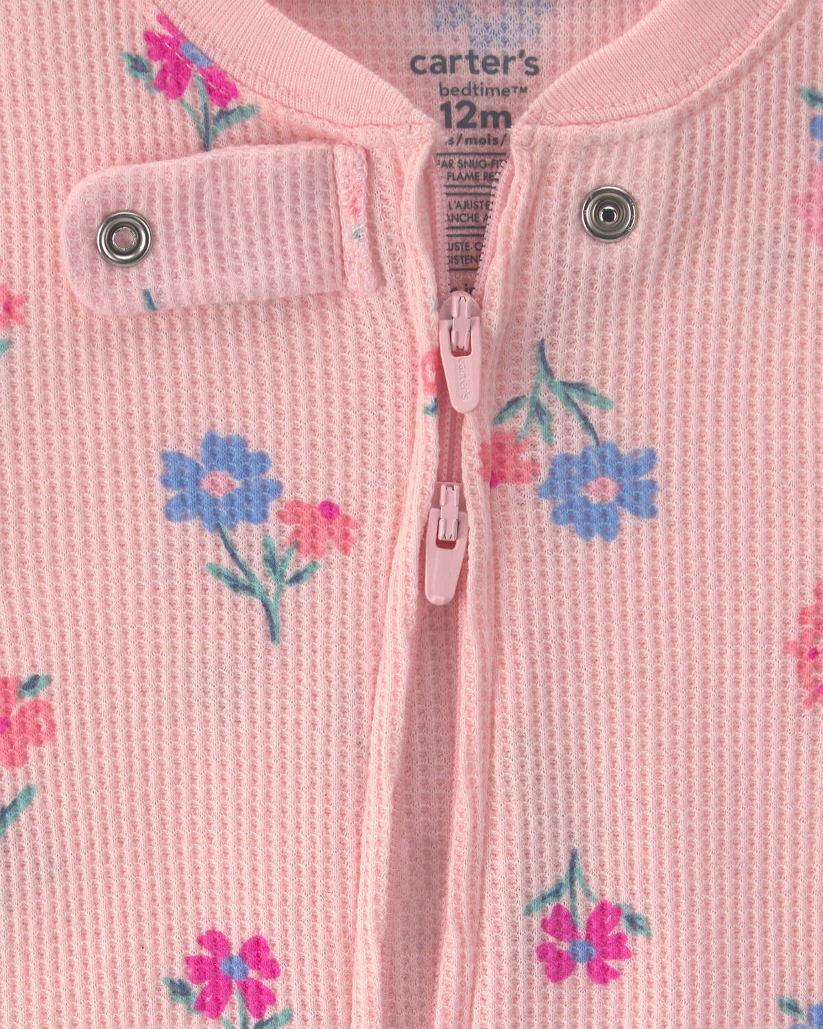 Baby Girl 1-Piece Floral Thermal Waffle Knit Pajama - Pink - Image 4