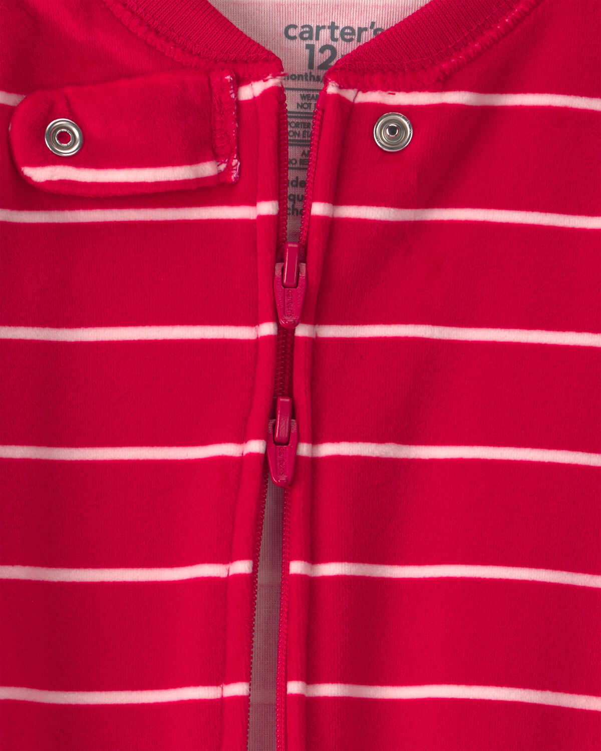 Baby Boy 1-Piece Moose Striped 2-Way Zip DreamPlush Snug Fit Footed Pajama - Red - Image 3