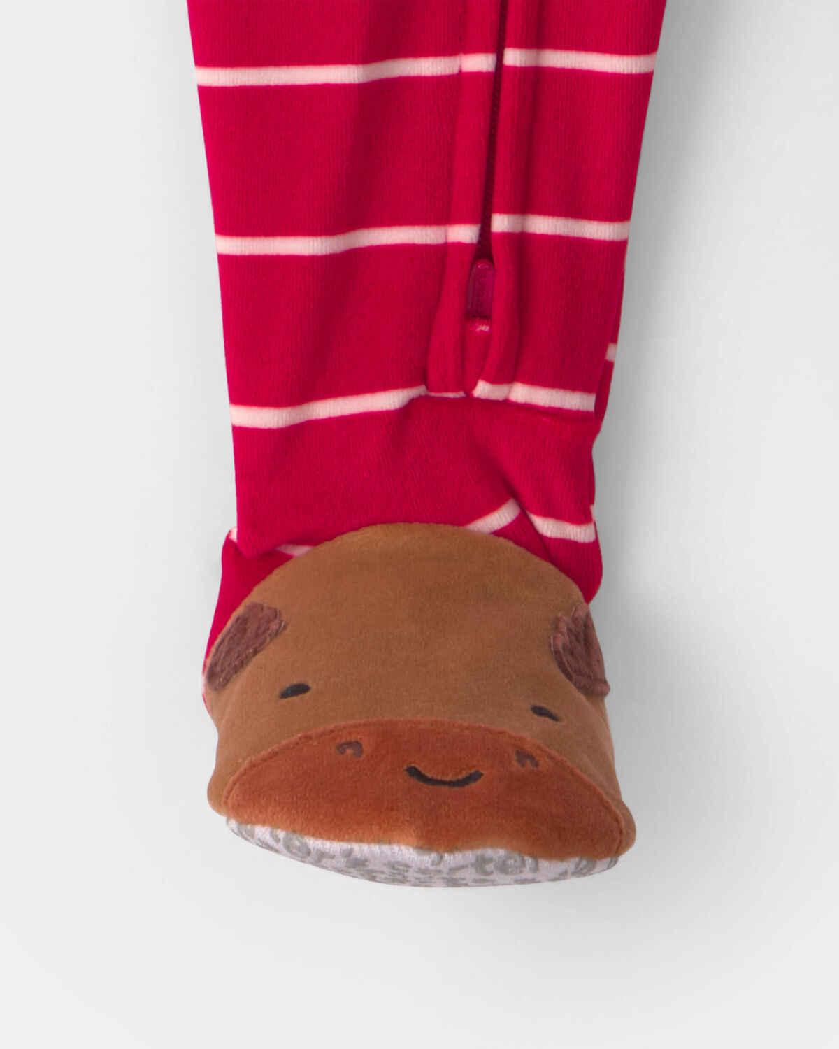 Baby Boy 1-Piece Moose Striped 2-Way Zip DreamPlush Snug Fit Footed Pajama - Red - Image 5