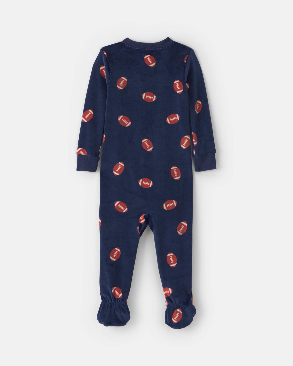 Baby Boy 1-Piece Football 2-Way Zip DreamPlush Snug Fit Footed Pajama - Navy Blue - Image 2