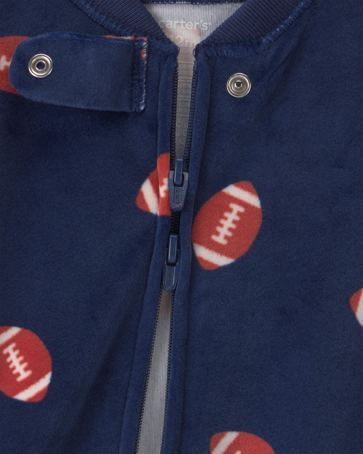Baby Boy 1-Piece Football 2-Way Zip DreamPlush Snug Fit Footed Pajama - Navy Blue - Image 3