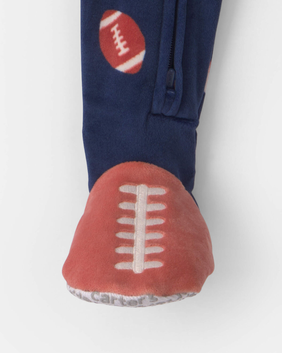 Baby Boy 1-Piece Football 2-Way Zip DreamPlush Snug Fit Footed Pajama - Navy Blue - Image 5