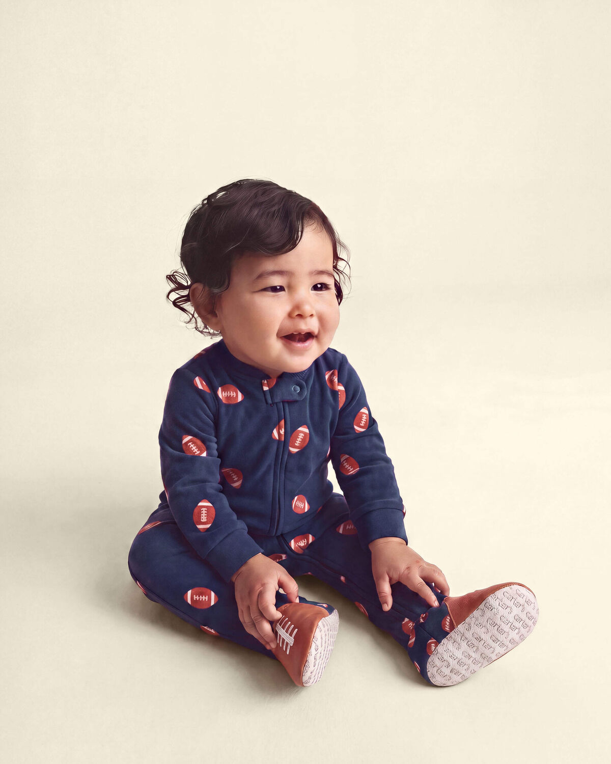 Baby Boy 1-Piece Football 2-Way Zip DreamPlush Snug Fit Footed Pajama - Navy Blue - Image 6