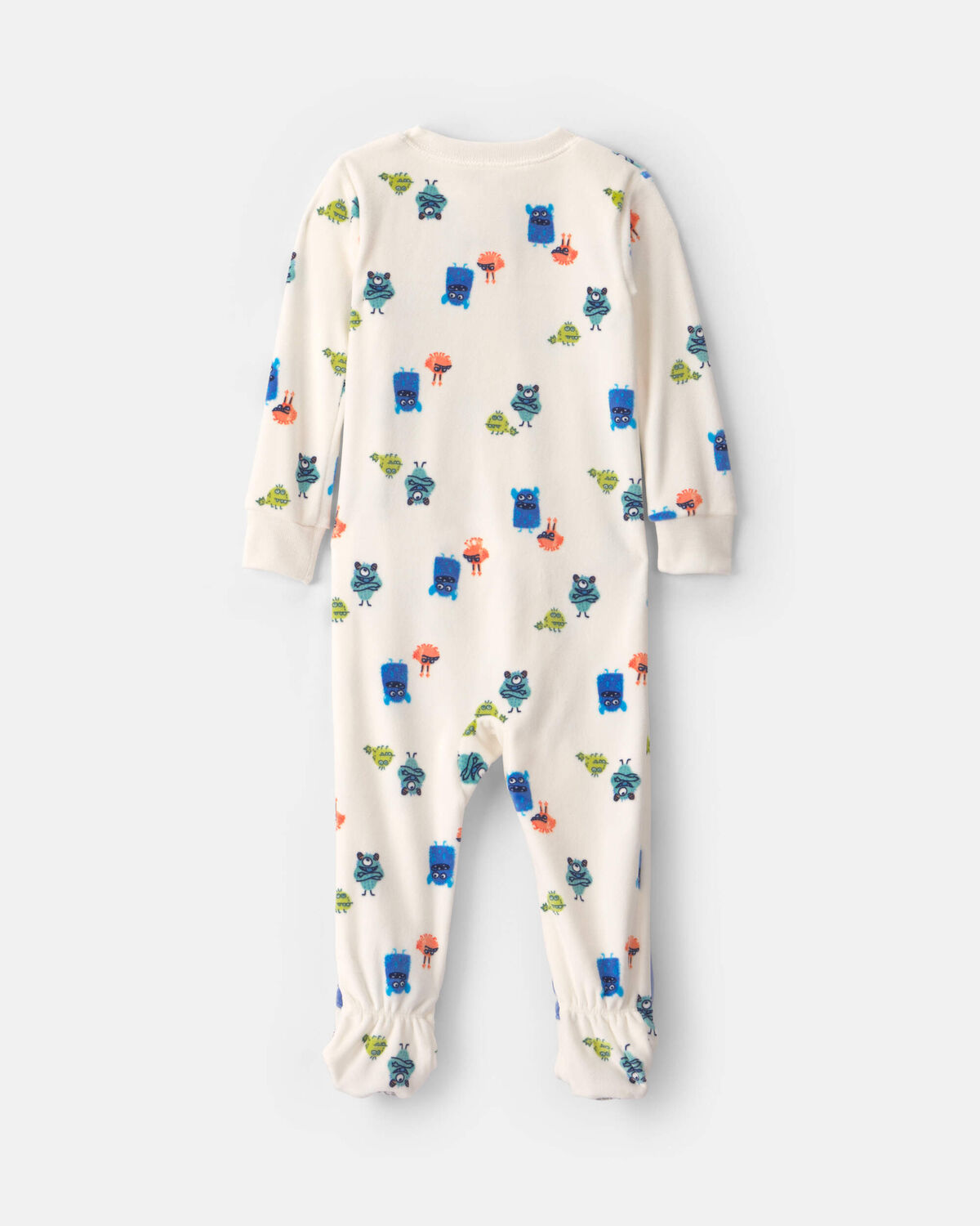Baby Boy 1-Piece Monster 2-Way Zip DreamPlush Snug Fit Footed Pajama - Cream - Image 2