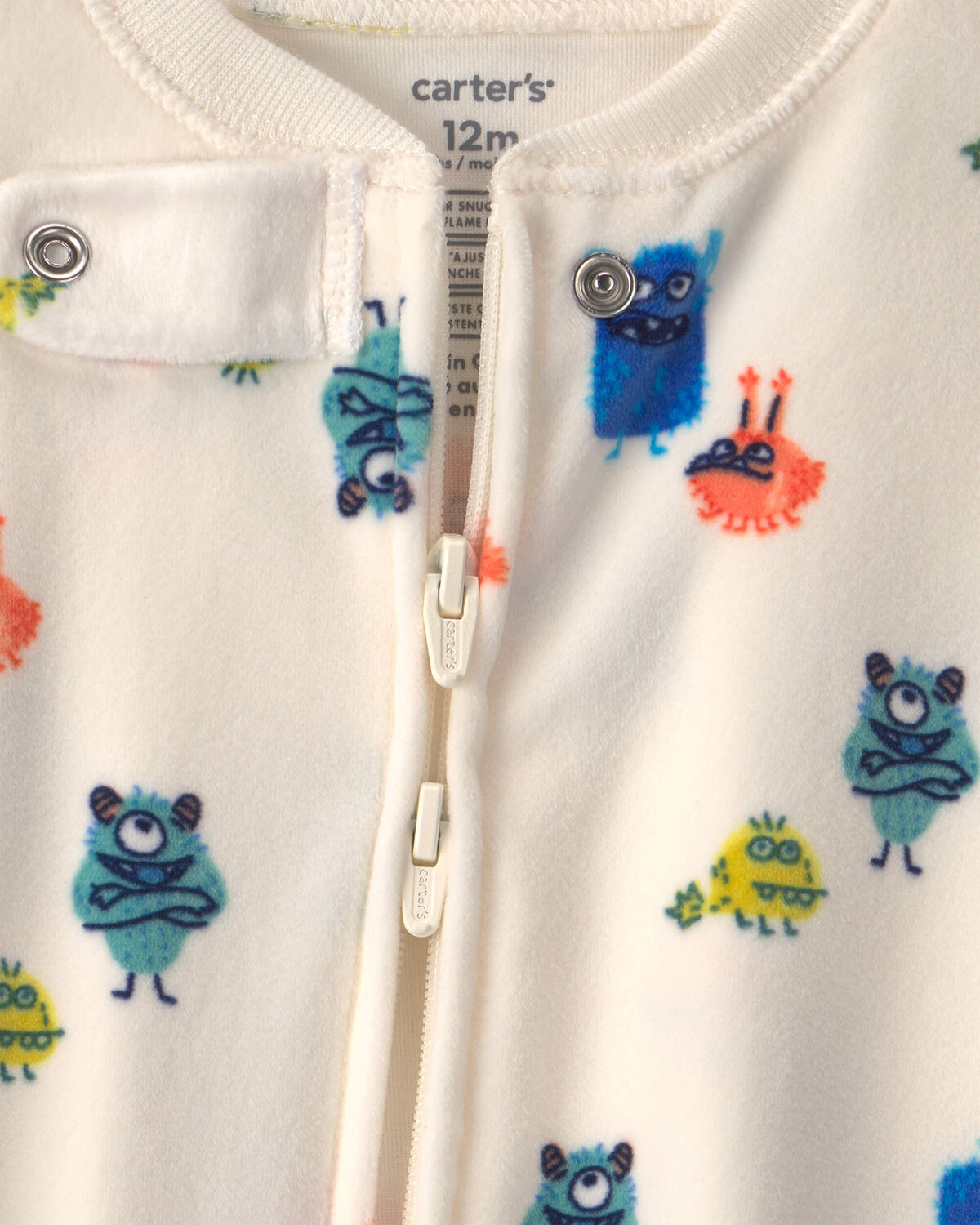 Baby Boy 1-Piece Monster 2-Way Zip DreamPlush Snug Fit Footed Pajama - Cream - Image 5