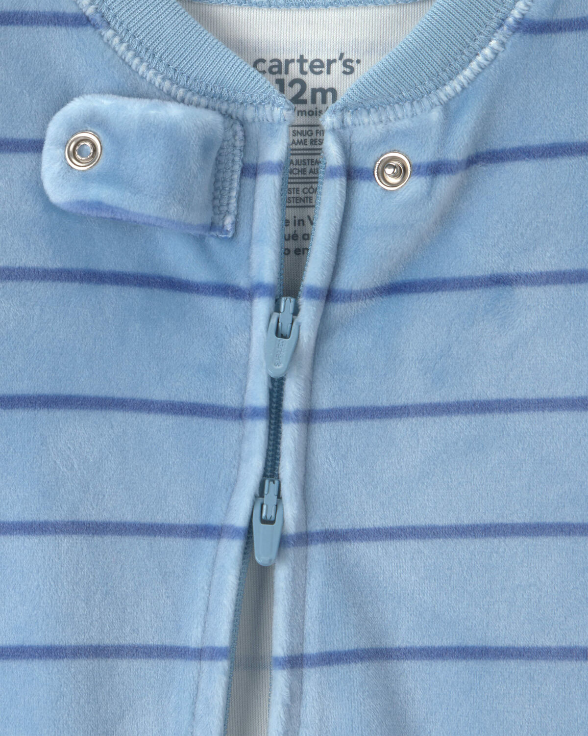 Baby Boy 1-Piece Striped Raccoon 2-Way Zip DreamPlush Snug Fit Footed Pajama - Blue - Image 3
