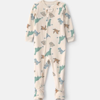 Baby Boy 1-Piece Dino 2-Way Zip DreamPlush Snug Fit Footed Pajama - Cream
