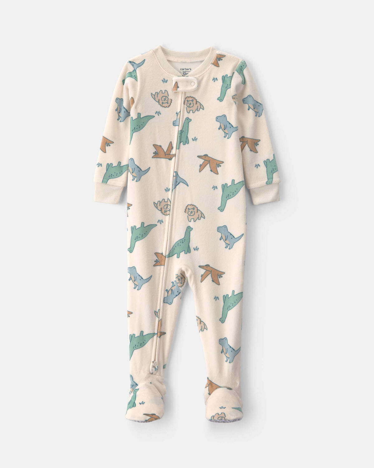 Baby Boy 1-Piece Dino 2-Way Zip DreamPlush Snug Fit Footed Pajama - Cream