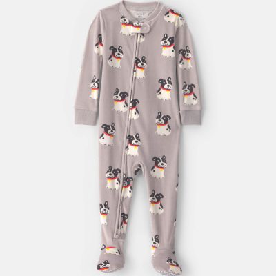 Baby Boy 1-Piece Dog 2-Way Zip DreamPlush Snug Fit Footed Pajama - Grey